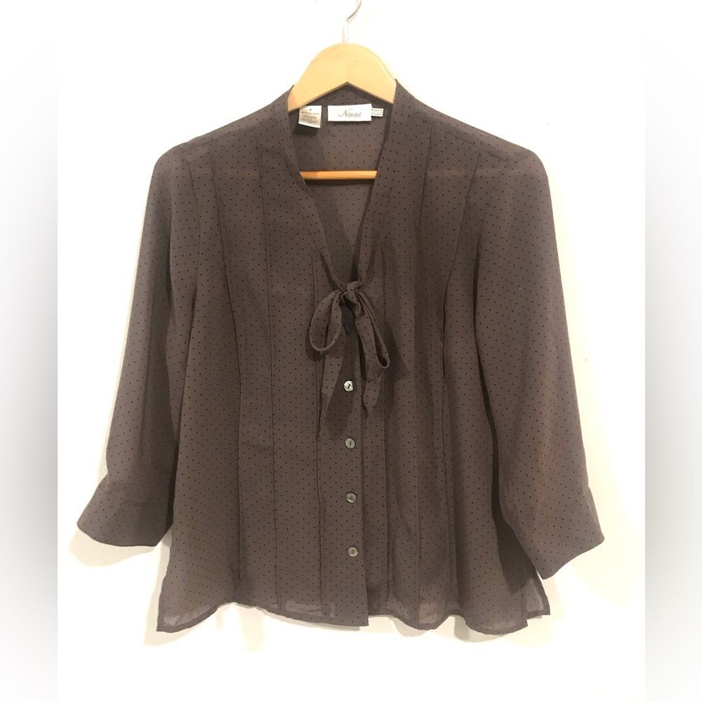 Naomi Womens Shirt Polka Dats long Sleeves Button Down Bow brown office career M